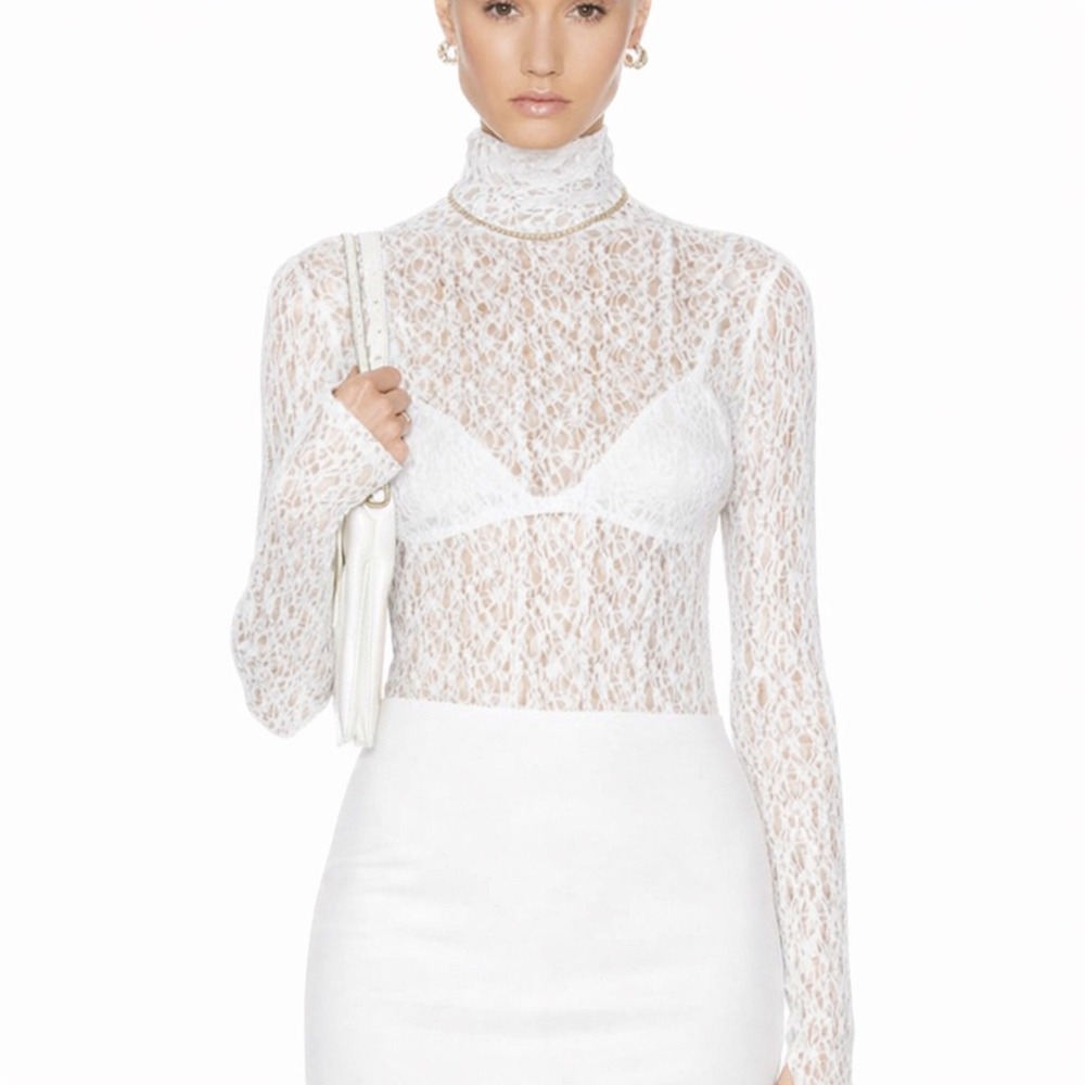 New! Enza Costa Lace Turtleneck Top in White Sz XS $225